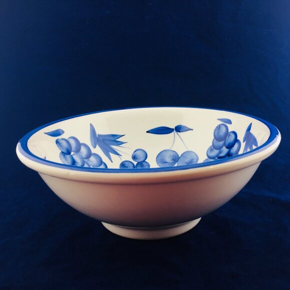 STOVIGLIERIE White Blue Fruit Trim Large Pottery Italy Round Serving Pasta Bowl - Picture 5 of 11